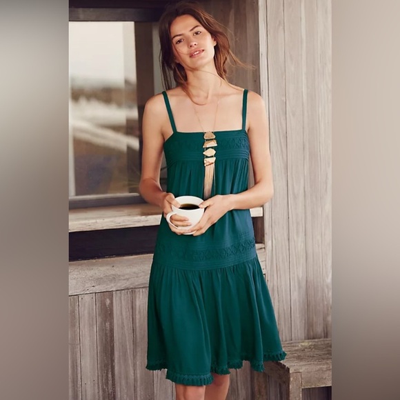 Anthropologie Floreat Senna Blue Dress Sleeveless Drop Waist Boho Feminine Sz S - Picture 1 of 13
